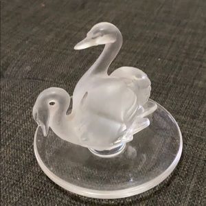 Lalique Crystal Frosted Trinket Dish “Twin Swans”